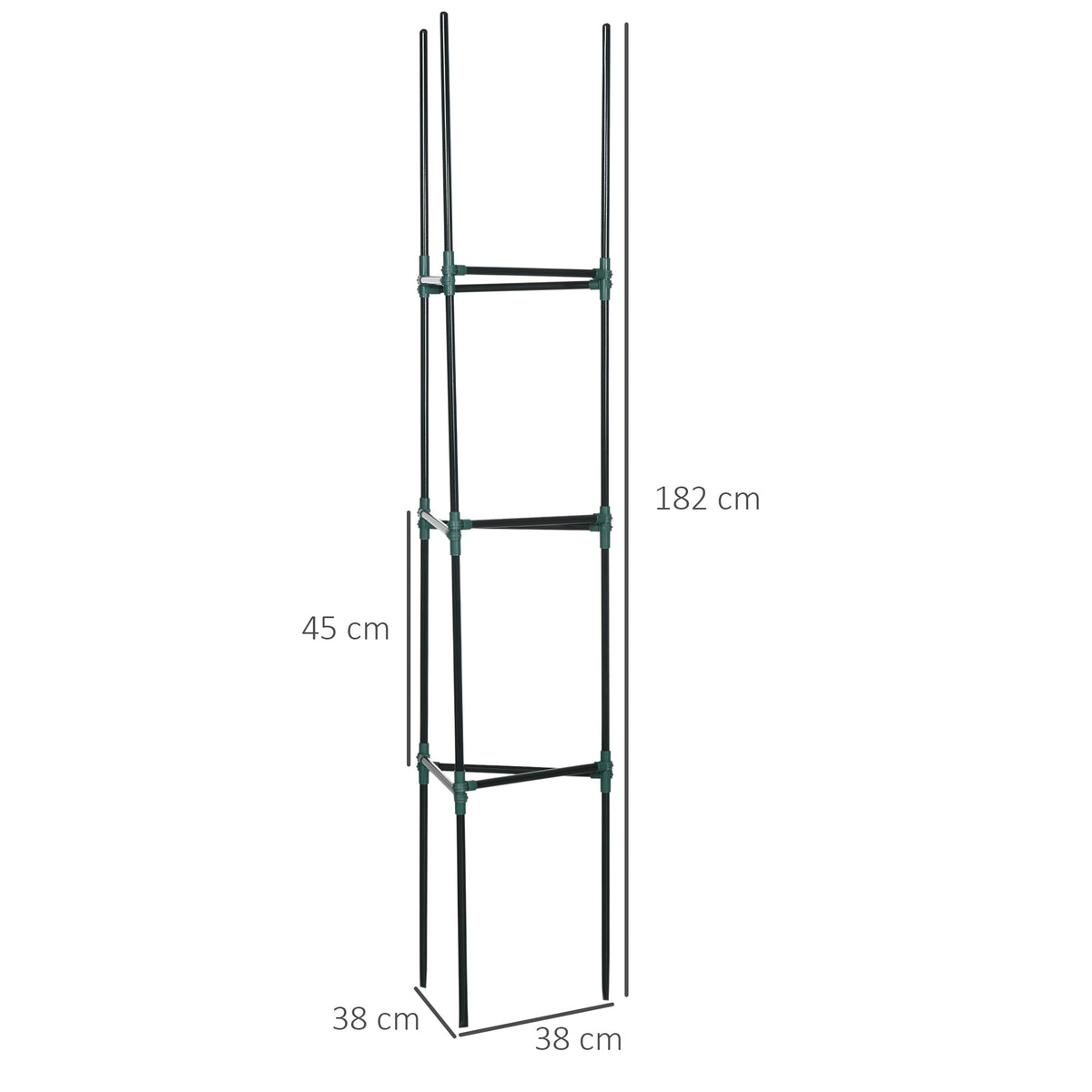Conjunto de 3 Suportes para Plantas Trepadeiras com Estrutura de Aço Torre de Treliça para Plantas Frutas Verduras Flores Decoração de Exterior 38x38x182 cm Verde — foto 3
