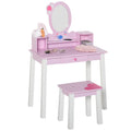Penteadeira Infantil com Banco e Espelho Tipo Princesa Mesa de Maquilhagem de Madeira Rosa Brinquedo para Meninas 3+ Anos 60x34x93 cm — foto 1