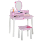 Penteadeira Infantil com Banco e Espelho Tipo Princesa Mesa de Maquilhagem de Madeira Rosa Brinquedo para Meninas 3+ Anos 60x34x93 cm — foto 1