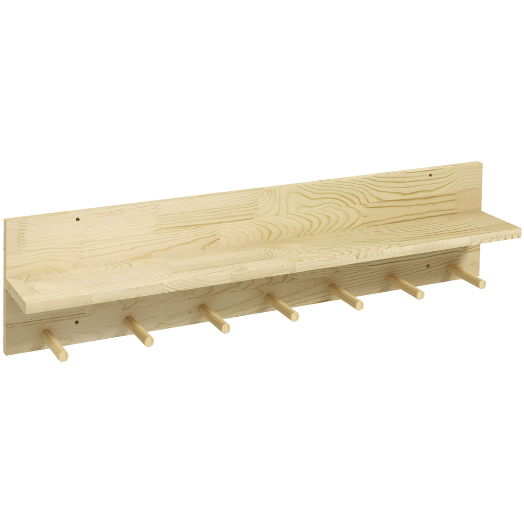 Móvel Cabide de Entrada com 7 Ganchos Prateleira de Armazenamento para Chaves Roupas Bolsas para Entrada Corredor Quarto 80x12x20 cm Natural — foto 1