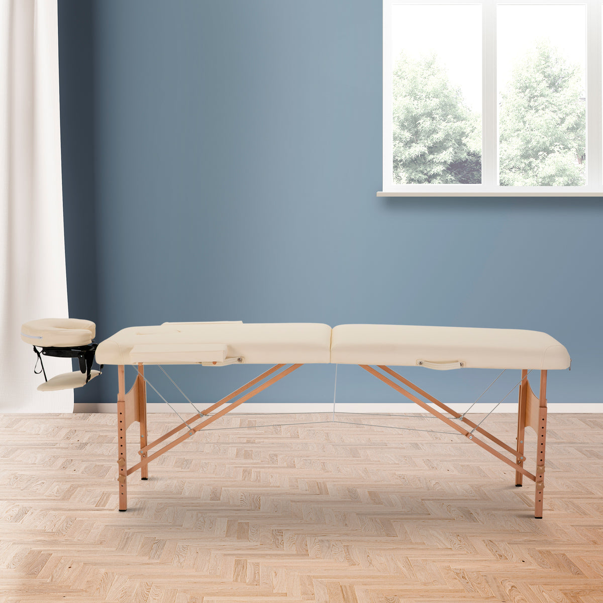 Marquesa de Massagem Dobrável Marquesa com Altura Ajustável 61-87 cm Desenho Ergonómico para Utilização Profissional Fácil de Transportar 185x60 cm Creme — foto 2