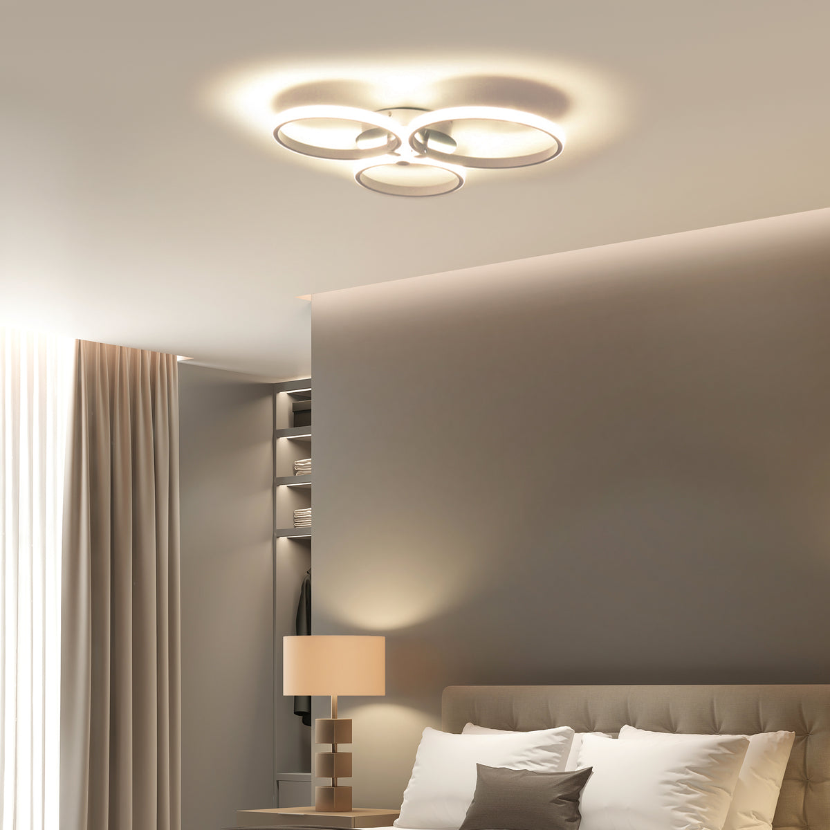 Candeeiro de Teto LED IP20 46W 4500lm com 3 Círculos Candeeiro de Teto de Alumínio para Sala de Jantar Dormitório Sala de Estar 56x47x8cm Prata — foto 2