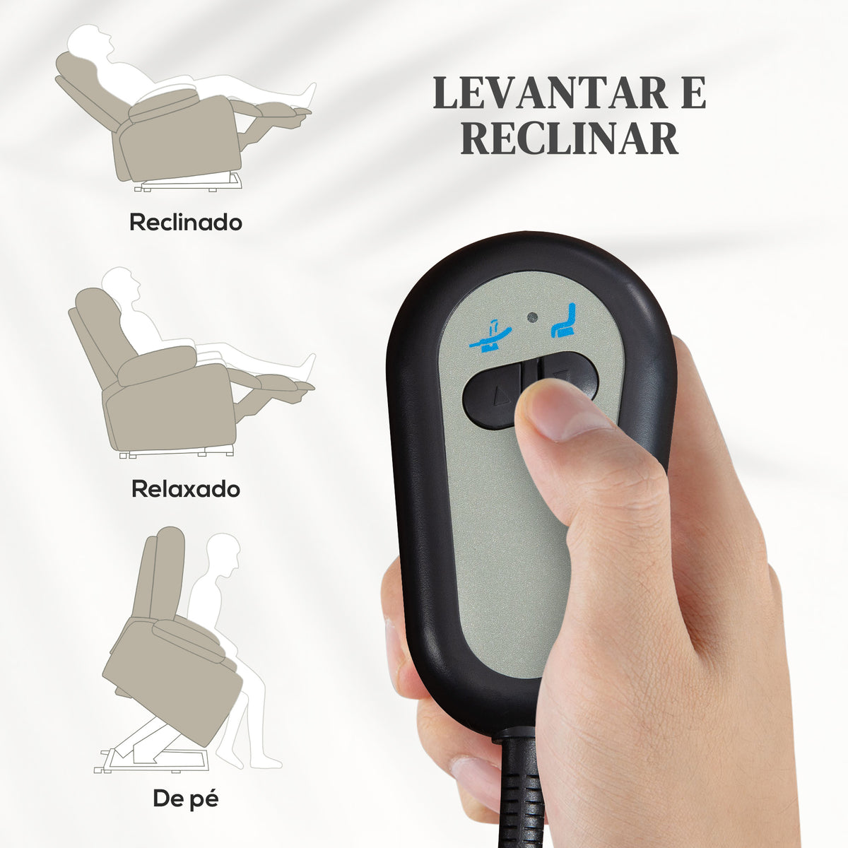 Poltrona Relax Reclinável Elétrica Poltrona Levanta Pessoas com Controlo Remoto e Bolso Lateral Poltrona Elétrica para Sala de Estar Dormitório 66x90x96 cm Bege — foto 4