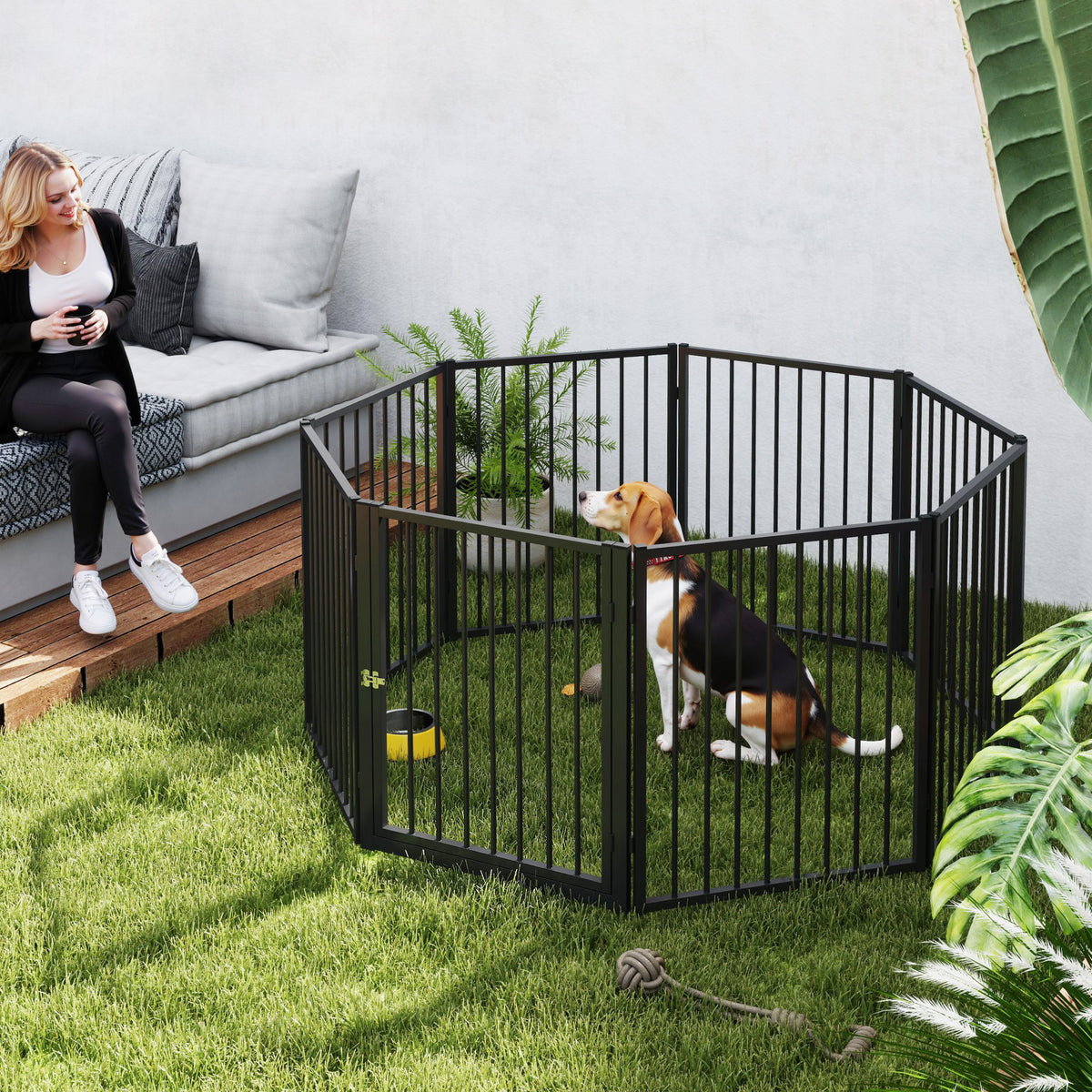 Parque para Cães Cercado para Cães com 8 Painéis 60x76 cm Parque para Cães Pequenos e Médios de Aço para Interior e Exterior Preto — foto 2