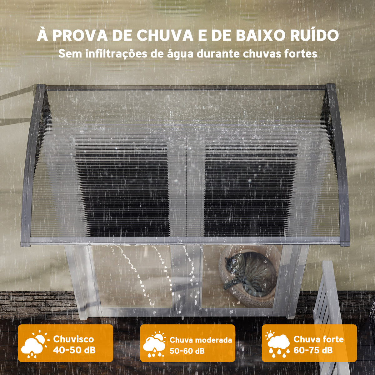 Marquise de Proteção 110x60cm Marquise Exterior para Portas e Janelas contra o Sol e Chuva com Suporte de PP Policarbonato Cinza — foto 5