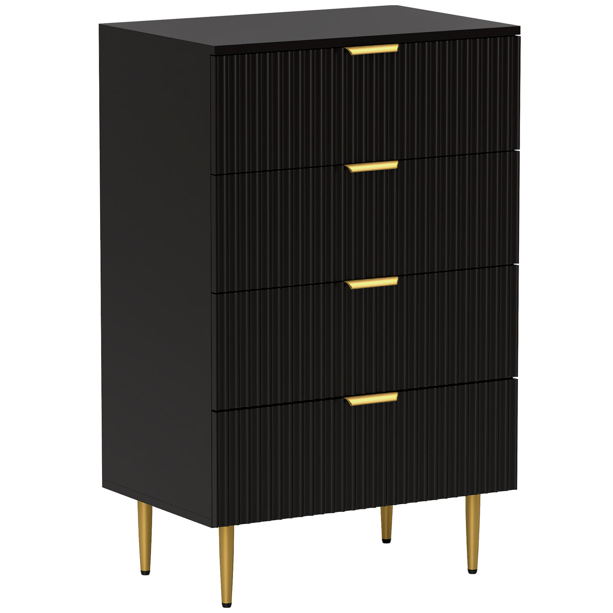 Cômoda 4 gavetas cômoda para quarto móvel de armazenamento moderno com puxadores e pés dourados, dim. 60 x 40 x 96 cm, preto — foto 1
