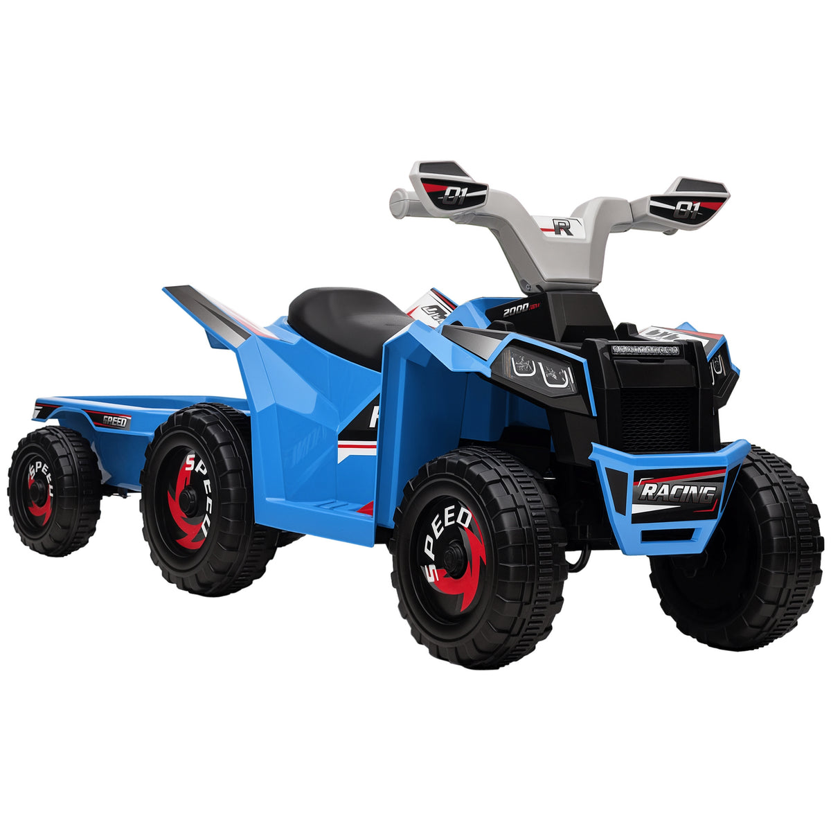 Quadriciclo Elétrico para Crianças com Reboque a Bateria 6V Carro Elétrico para Crianças de 18-36 Meses com Velocidade 2,5 km/h Carga Máxima 106x41,5x48,5 cm Azul — foto 1