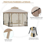 Gazebo de jardim 3x3m com 4 cortinas laterais com zíper e telhado duplo com 8 furos de drenagem bege — foto 6
