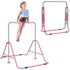Barra de Ginástica Artística Barra Horizontal Dobrável com Altura Ajustável Equipamento de Ginástica para Treino em Casa para Crianças 154x106,2x88,5-128,5 cm Rosa — foto 1
