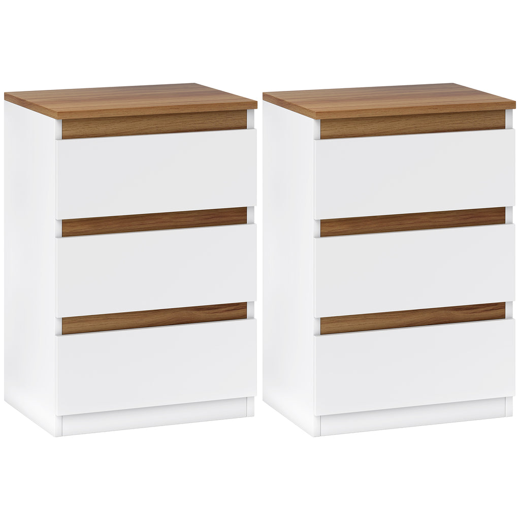 Conjunto de 2 Mesas de Cabeceira com 3 Gavetas Mesas de Cabeceira para Dormitório Estreitas 40x30x59,5 cm Branco — foto 1