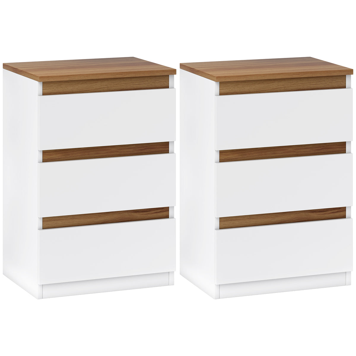 Conjunto de 2 Mesas de Cabeceira com 3 Gavetas Mesas de Cabeceira para Dormitório Estreitas 40x30x59,5 cm Branco — foto 1
