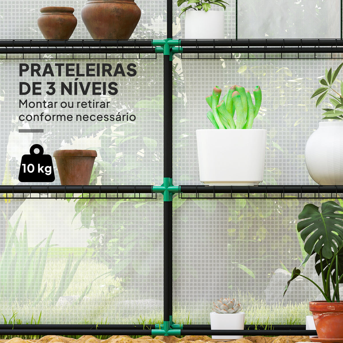Estufa de Jardim Pequena de 3 Níveis com 6 Prateleiras Porta Enrolável Capa de PE e Estrutura de Aço para Cultivo de Plantas e Flores 140x143x190 cm Branco — foto 4