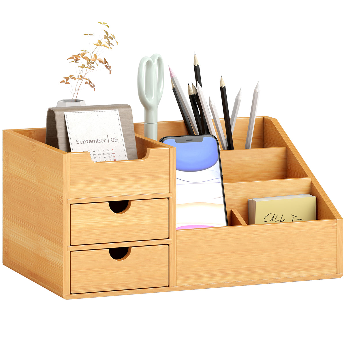 Organizador para Secretária de Bambu Organizador de Mesa de Escritório Multifuncional 33x20,5x15,5 cm Madeira — foto 1