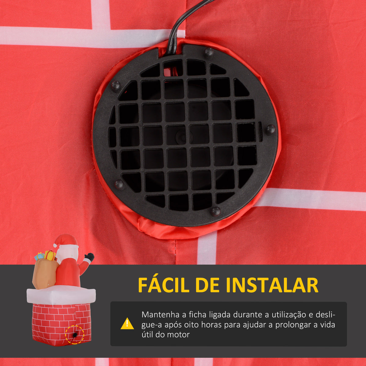 Pai Natal Insuflável com Sacos de Presente Saindo de uma Chaminé Decoração de Natal Insuflável com Luzes LED par Exterior 130x82x195 cm Vermelho — foto 6