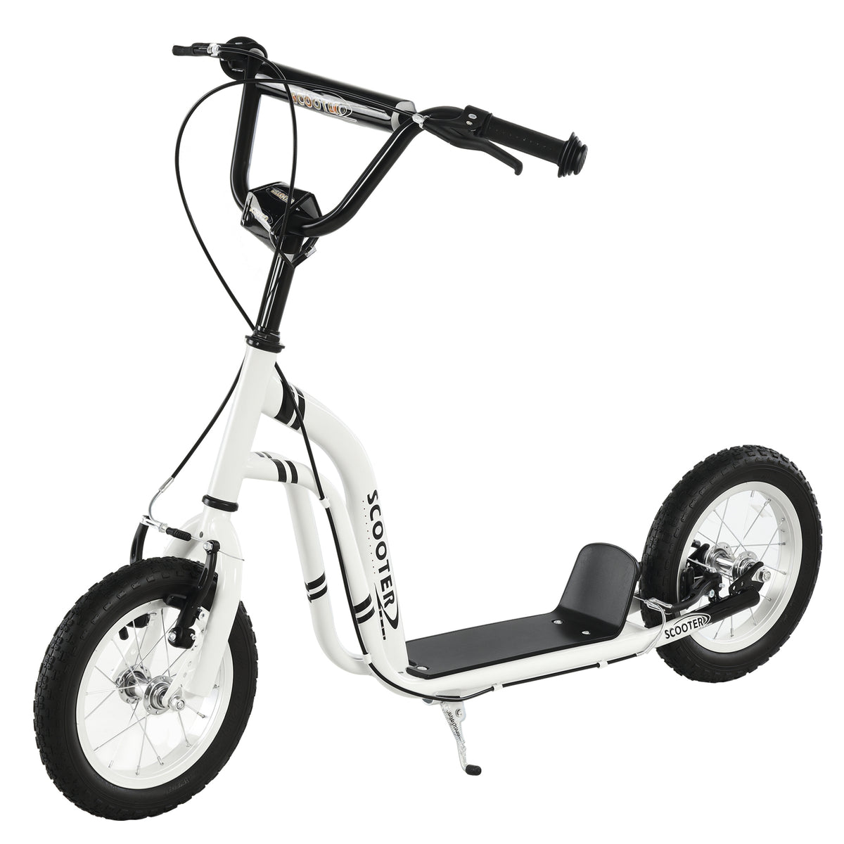 Trotinete para crianças acima de 5 anos com 2 Pneus de borracha inflável com freios Guiador ajustável Pedal antiderrapante 120x58x80-85 cm Branco — foto 1