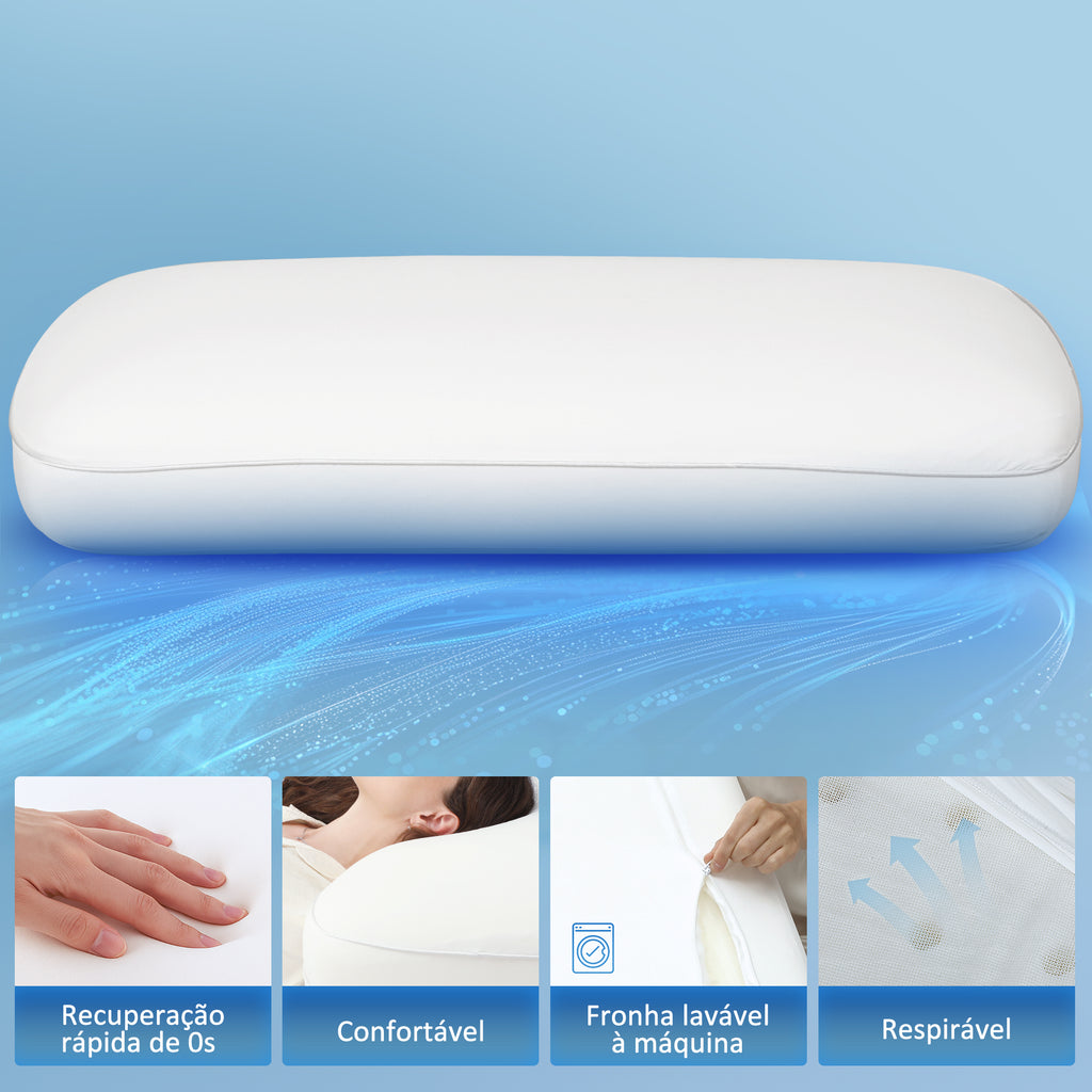 Almofada Viscoelástica com Espuma Viscoelástica Almofada com Desenho Ergonómico Capa Removível e Lavável para Dormir de Lado e de Costas 81,28x40,64x15,24 cm Creme — foto 4