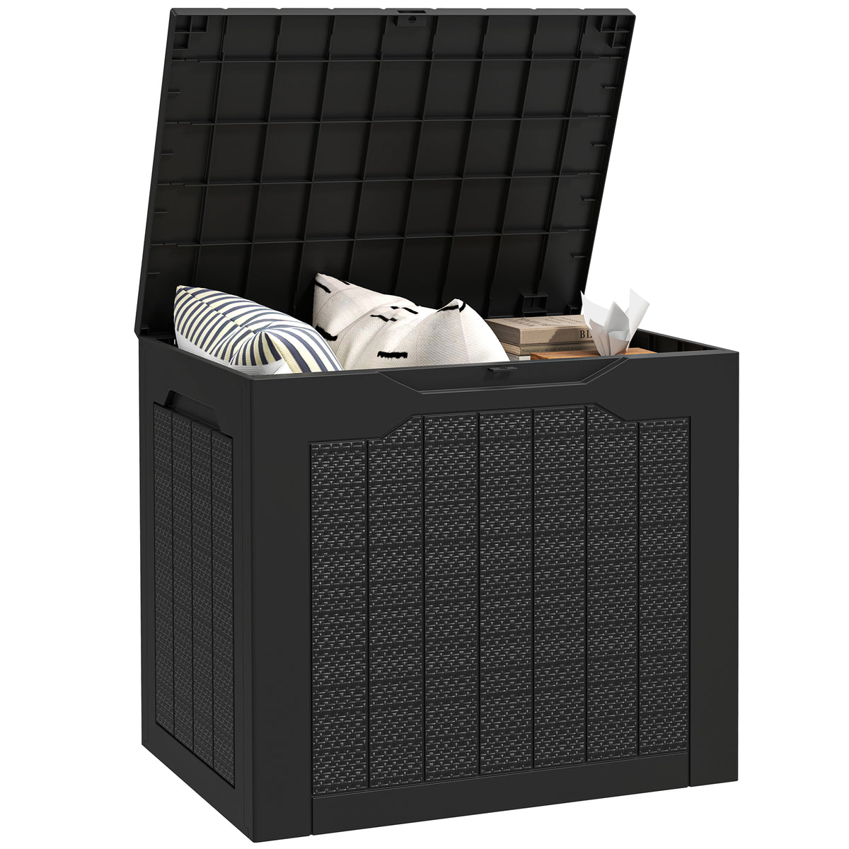 Baú de Armazenamento Exterior 93L Caixa de Armazenamento de Jardim Pequeno de Plástico Impermeável com 2 Alças Integradas e Suporte para Cadeado 56x41x50 cm Preto — foto 1