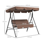 Baloiço de Jardim de 3 Lugares com Almofada Toldo Ajustável e Estrutura de Aço para Balcão Terraço Patio Carga Máx. 200 kg 172x110x153 cm Marróm — foto 3