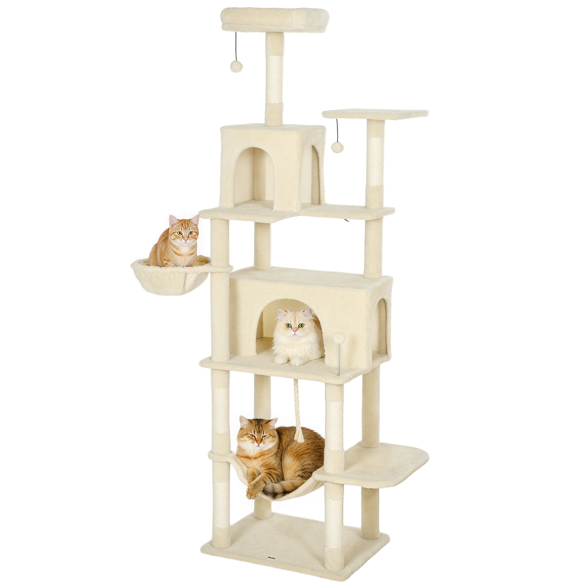 Arranhador para Gatos 202 cm Torre de Escalada com Plataformas Plataformas Caverna Postes de Sisal Bolas e Corda para Brincar Bege — foto 1