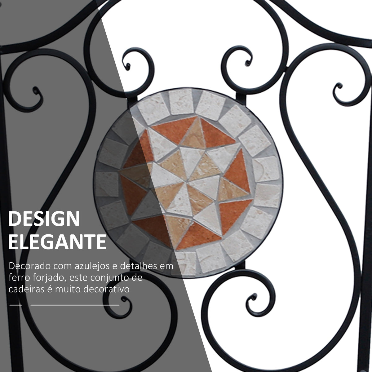 Conjunto de 2 Cadeiras Dobráveis de Jardim Cadeiras com Mosaico para Varanda Pátio Carga Máxima 120 kg 50x40x94,5 cm Preto — foto 4