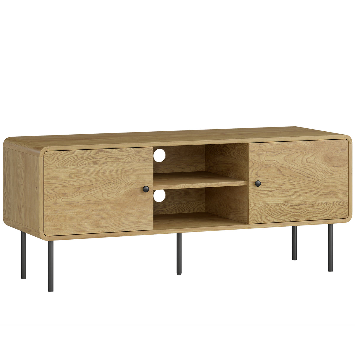 Móvel para Tv Móvel de Tv para Televisores Até 55" com 2 Portas 2 Compartimentos Abertos Pés em Aço 120x40x50cm Carvalho — foto 1