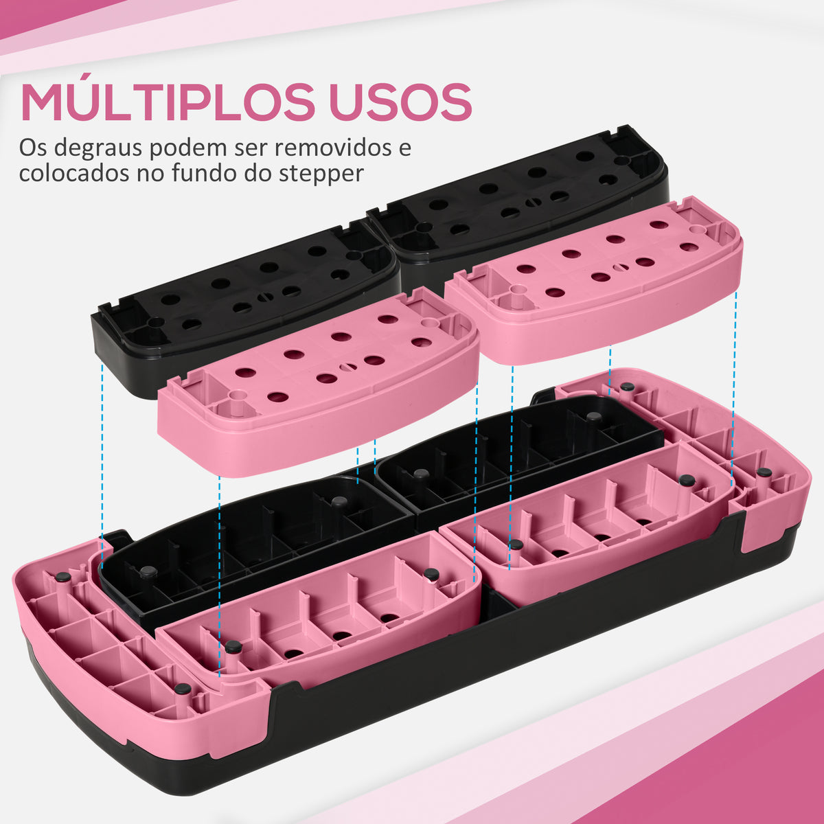 Step para Exercício Aeróbico Plataforma Step com Altura Ajustável em 3 Níveis com Carga Máxima 150kg para Exercício em Academia Casa 80x31x10-20 cm Rosa e Preto — foto 5