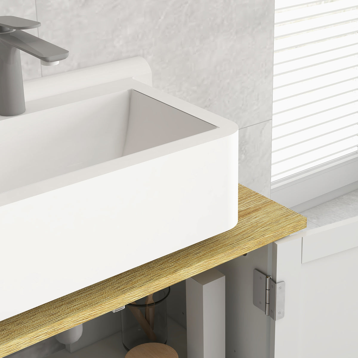 Móvel para Lavatório Pousar Móvel para Lavatório em Pé com 2 Portas 2 Puxadores e Prateleira Ajustável sem Lavatório 60x30x60 cm Branco — foto 7