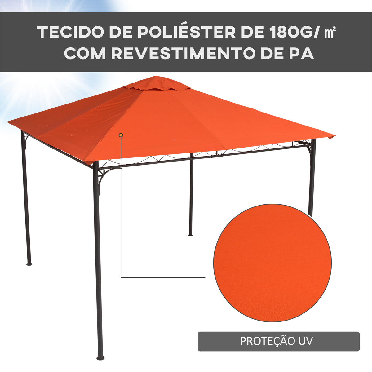 Toldo de Substituição de 3x3m para Pérgola de Jardim com 8 Orifícios de Drenagem e Ventilação Laranja — foto 4