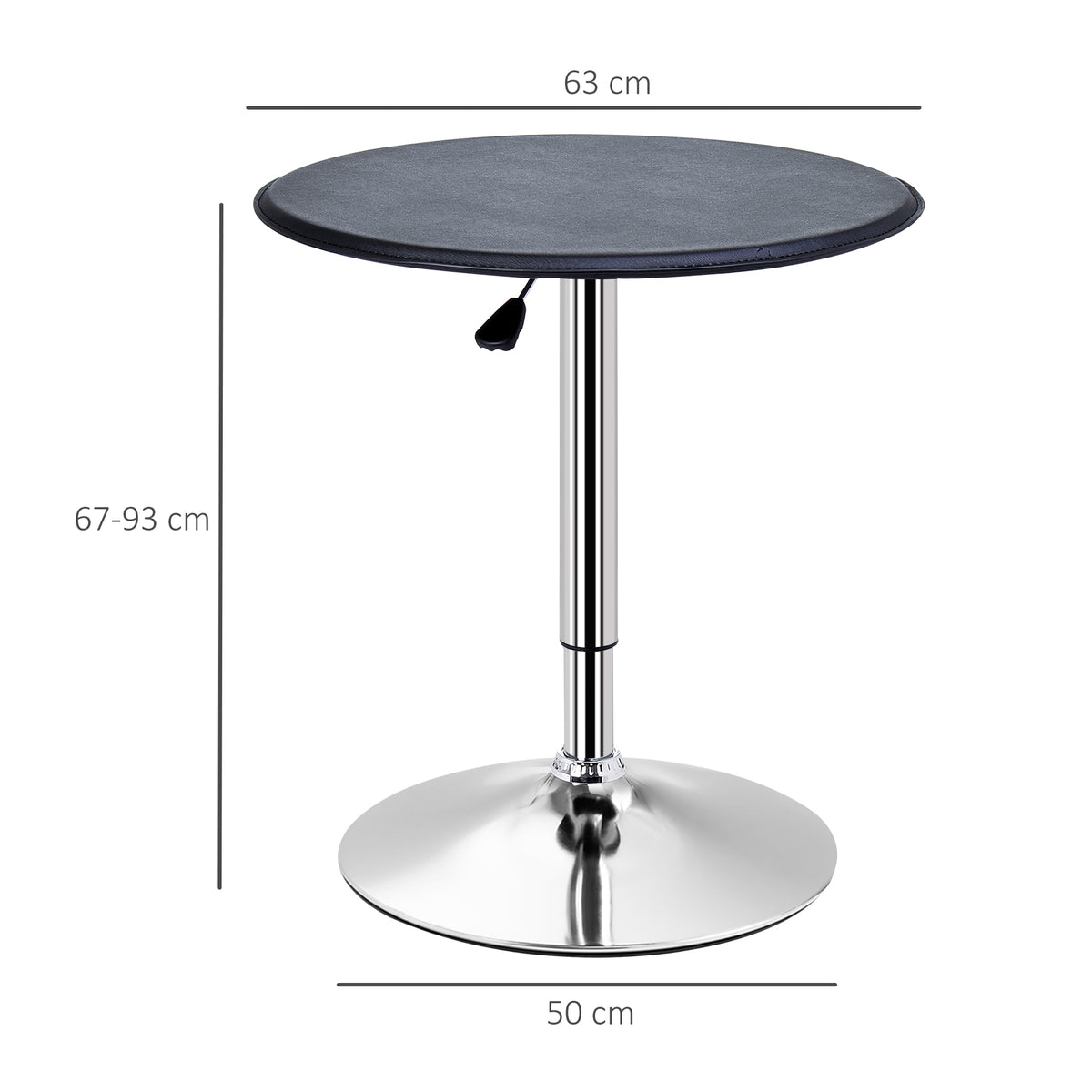 Mesa de Bar Redonda Ajustável em Altura 67-93 cm, Mesa Alta de Bar, Tampo Ø63 cm Giratório 360°, com Base Redonda de Metal Cromado, para Cozinha, Sala de Jantar, Preto — foto 3