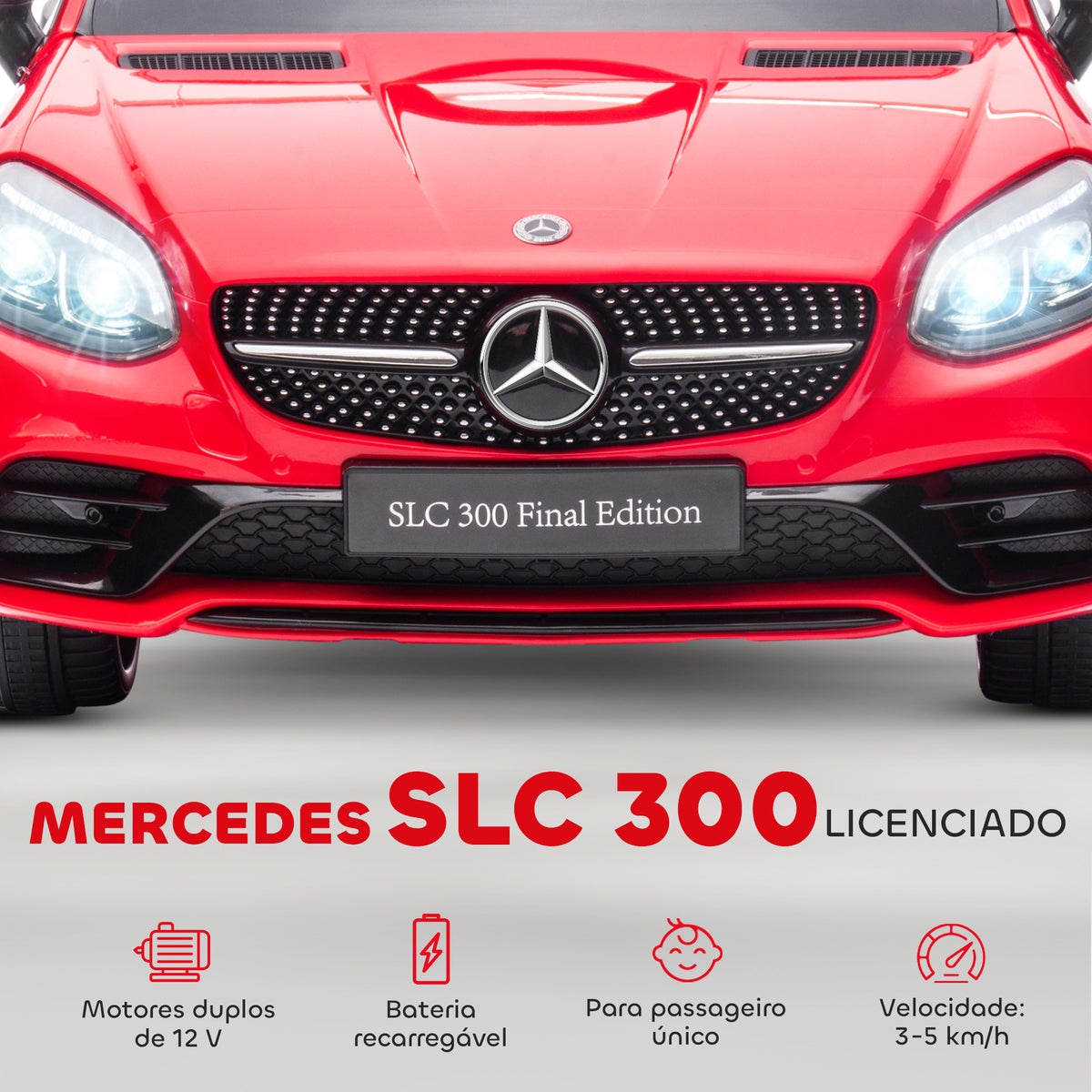 Carro Elétrico Mercedes SLC 300 12V para Crianças de 3-6 Anos com Controlo Remoto Faróis LED Buzina Música TF USB e Abertura da Porta 3-5km/h 107x62,5x44 cm Vermelho — foto 4