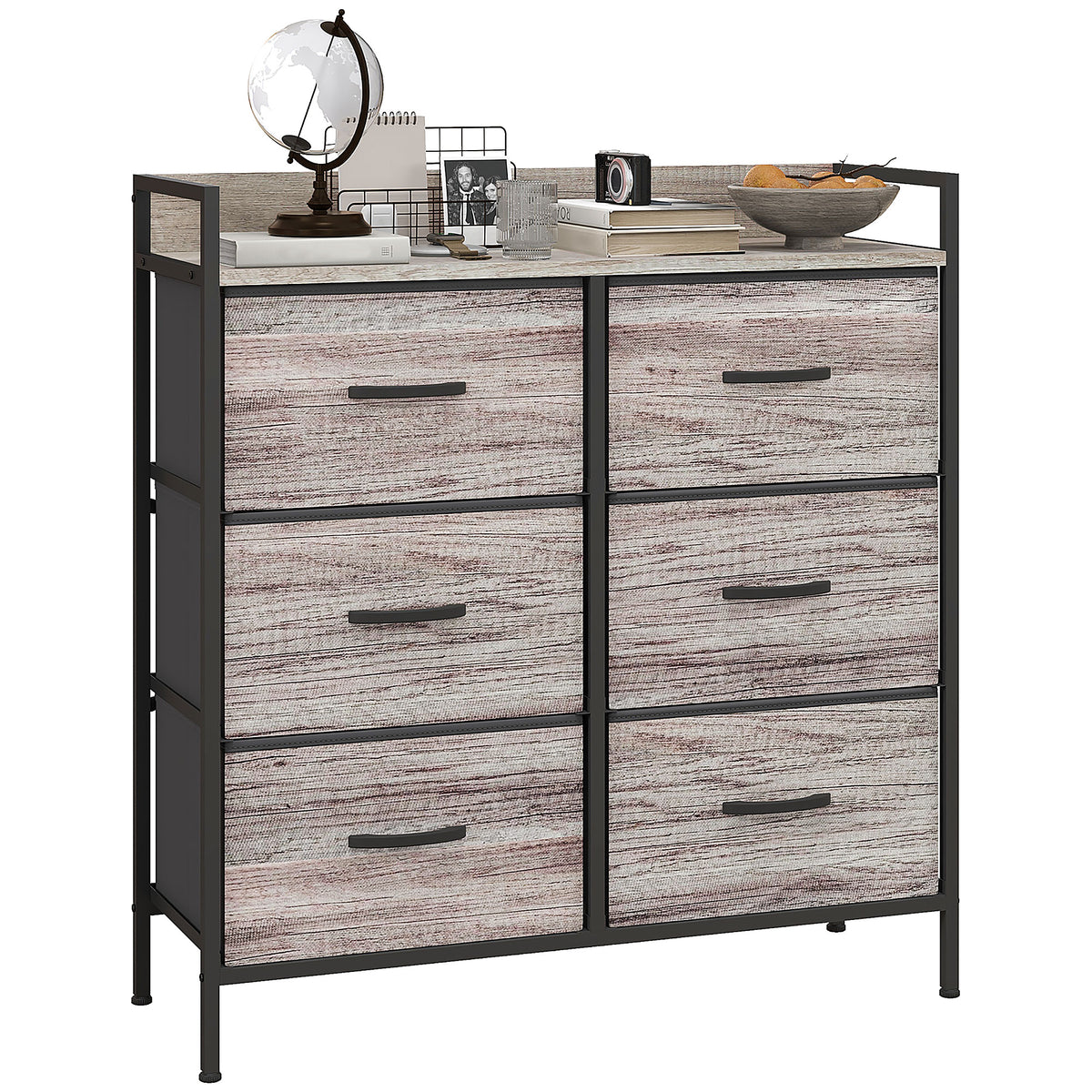 Cómoda com 6 Gavetas Dobráveis Cómoda de Tecido com Estrutura de Aço Estilo Industrial Cómoda para Quarto Corredor 79x29x85 cm Cinzento — foto 1