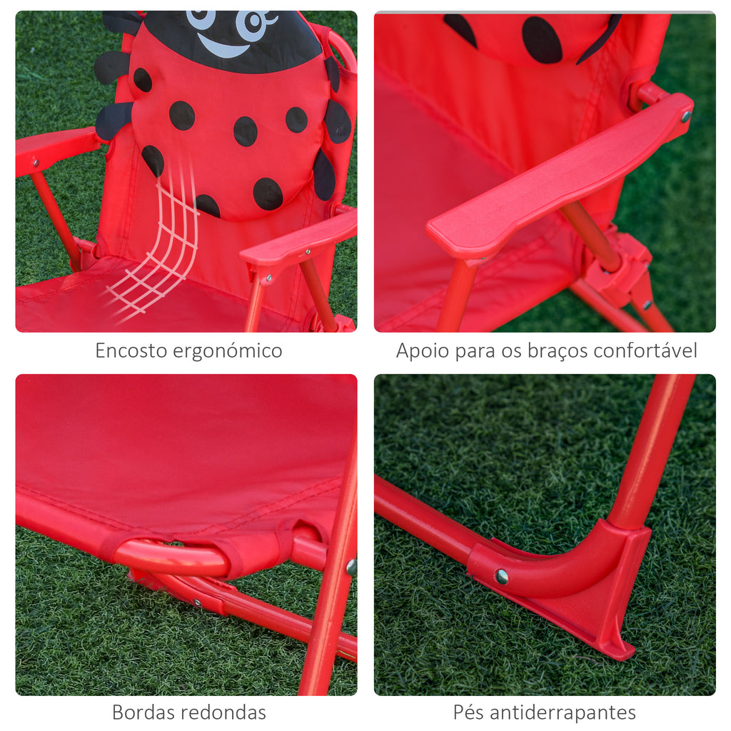 Conjunto de Mesa e Cadeira de Jardim Conjunto de Picnic Dobrável para Crianças Conjunto de Mesa com Chapéu de Sol com Altura Ajustável 100-125cm Desenho de Joaninha Vermelho — foto 7