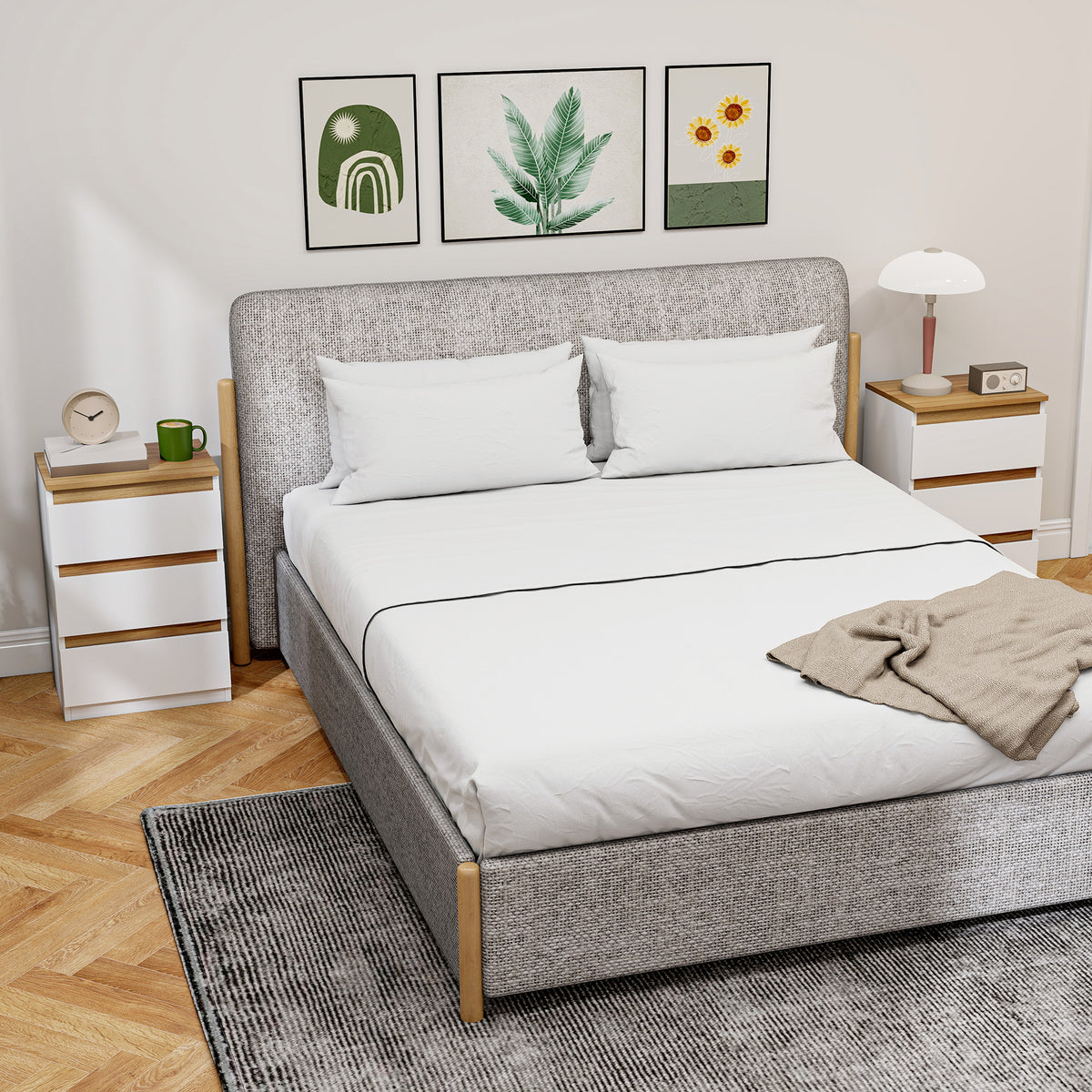Conjunto de 2 Mesas de Cabeceira com 3 Gavetas Mesas de Cabeceira para Dormitório Estreitas 40x30x59,5 cm Branco — foto 2