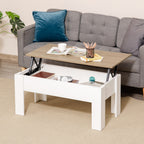 Mesa de Centro com Bancada Elevatória Mesa de Café com Compartimento Aberto e Oculto 100x50x45-58,5 cm Branco e Madeira — foto 2