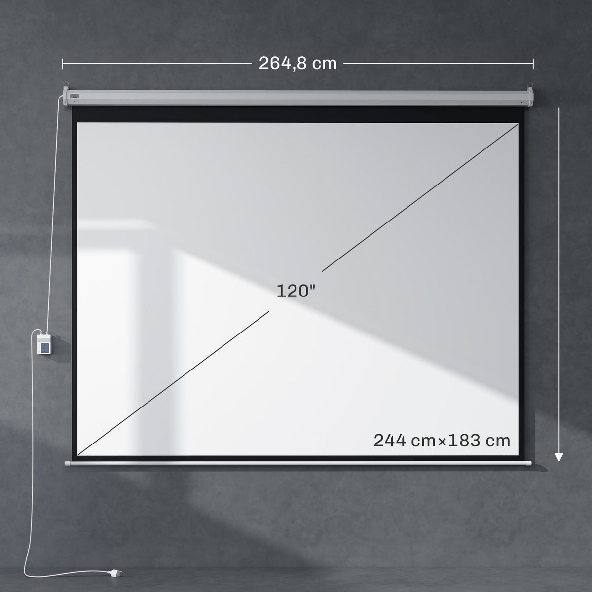 Tela de Projeção Elétrica 120 Polegadas Tela de Projeção Portátil Formato 4:3 com Comando à Distância para Interior e Exterior Cinema em Casa Pátio 244x183 cm Branco — foto 3
