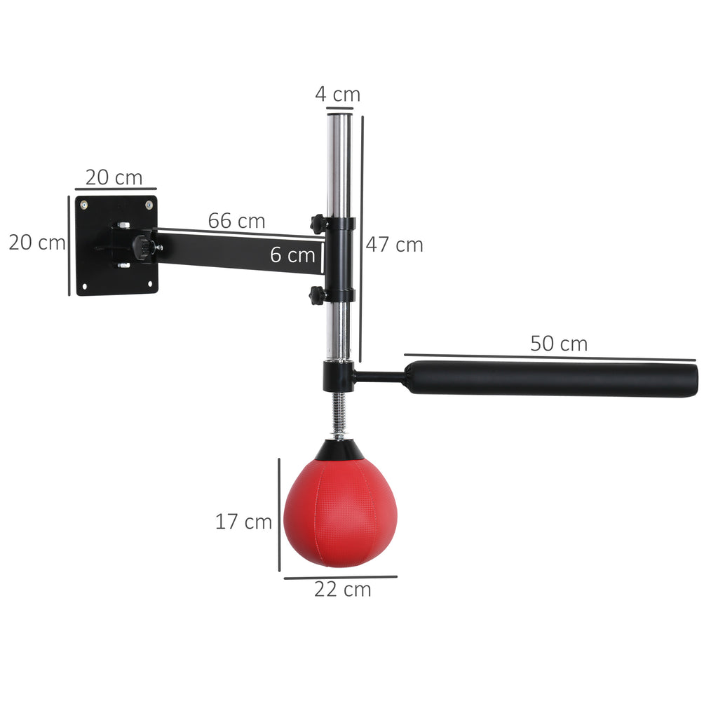 Punching Ball de Boxe Montado na Parede Altura Ajustável com Barra Giratória e Inflador Bola de Velocidade para Adultos e Adolecentes 79x72x20cm Preto e Vermelho — foto 3