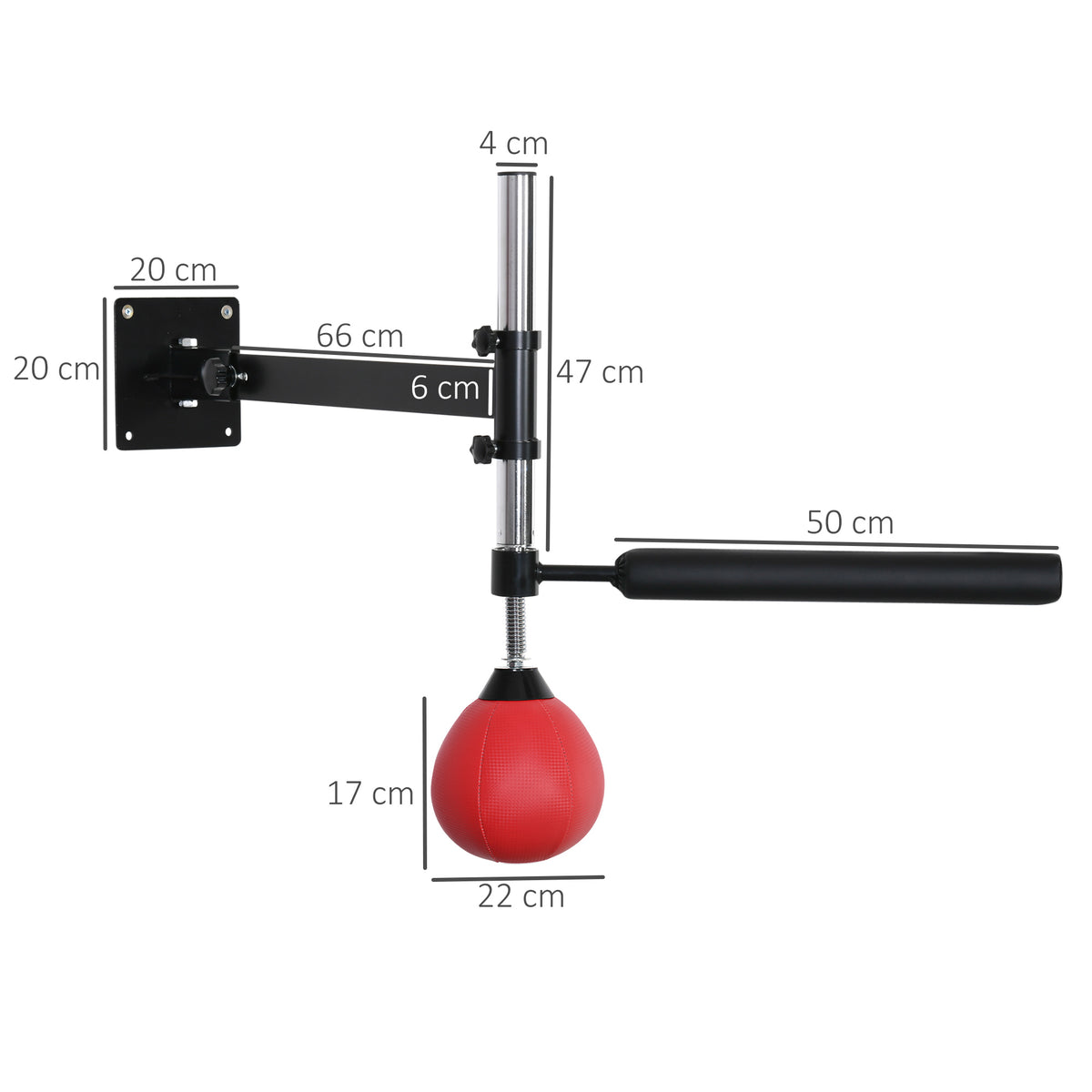 Punching Ball de Boxe Montado na Parede Altura Ajustável com Barra Giratória e Inflador Bola de Velocidade para Adultos e Adolecentes 79x72x20cm Preto e Vermelho — foto 3