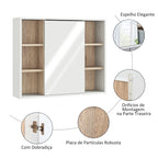Armário de Espelho com Espaço Interno com Prateleiras Ajustáveis ​​Armário de Banheiro com Prateleiras Abertas 60x14.5x49.4 cm Branco e Carvalho — foto 5