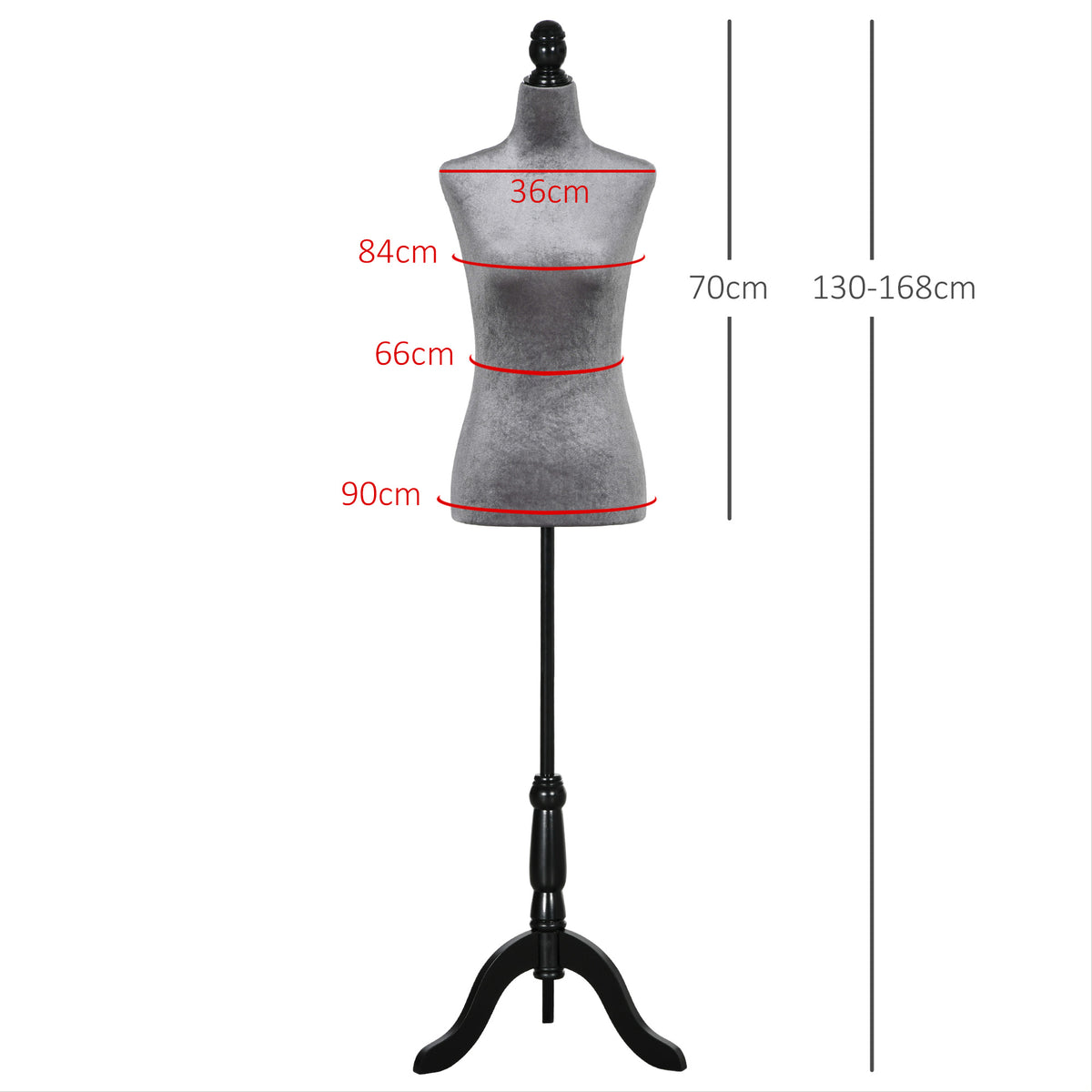 Manequim de Costura Feminino Manequim de Costura Ajustável a 130-168 cm com Tripé de Madeira para Fotografia de Moda Exposição de Roupas Cinza — foto 3