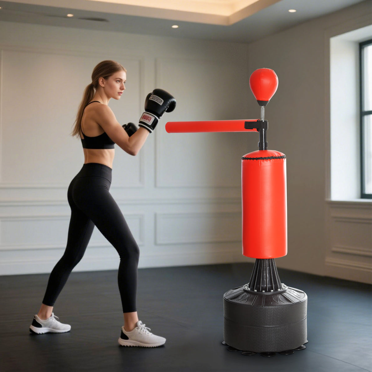 Punching Ball de Boxe com Altura Ajustável com Barra Giratória 360° e Base Preenchida Punching Ball para Boxe 88x48x155-205 cm Preto e Vermelho — foto 2