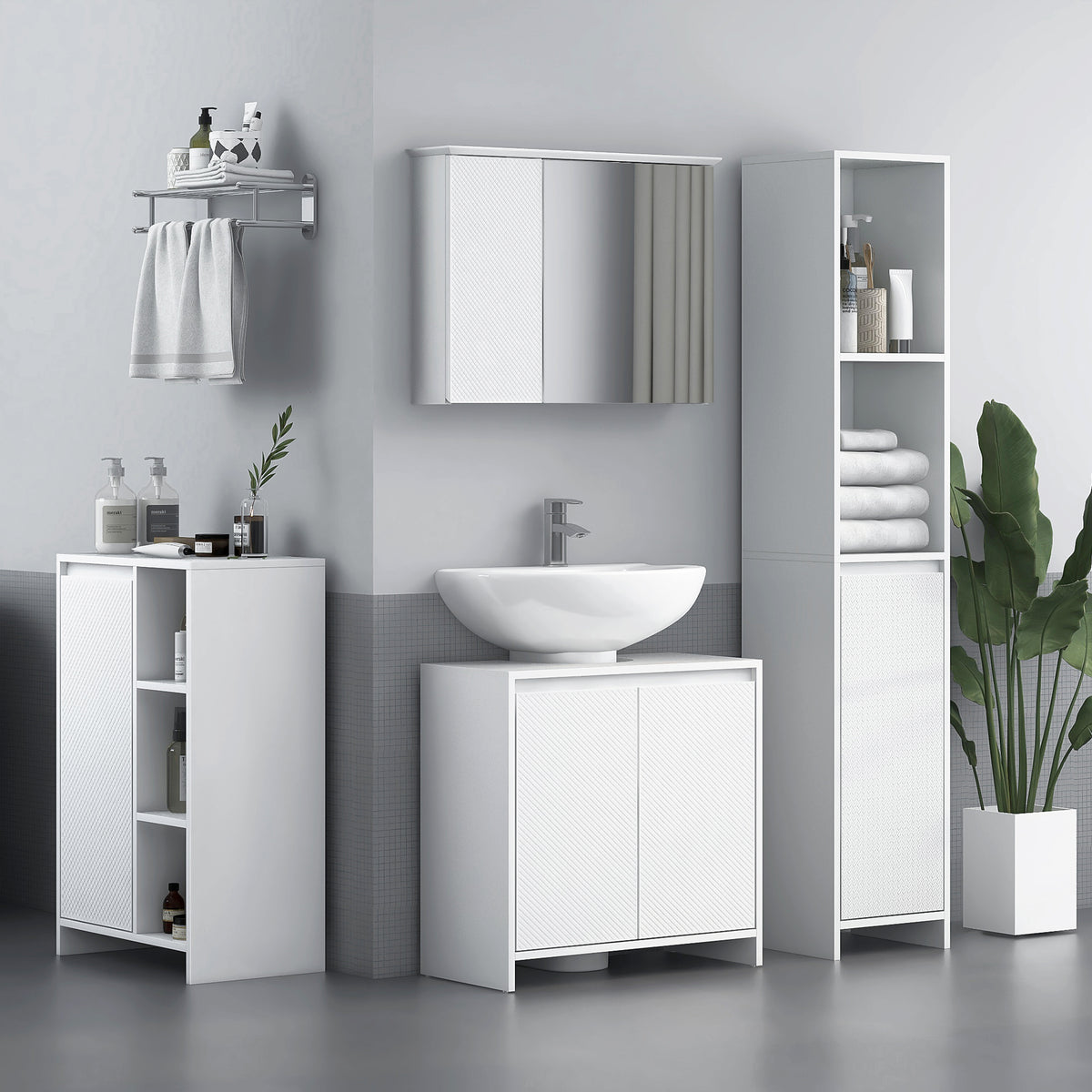 Móvel para Lavatório Pousar Móvel para Lavatório Moderno com Prateleira Anti-Tombo Carga 40 kg 60x30x60 cm Branco — foto 2