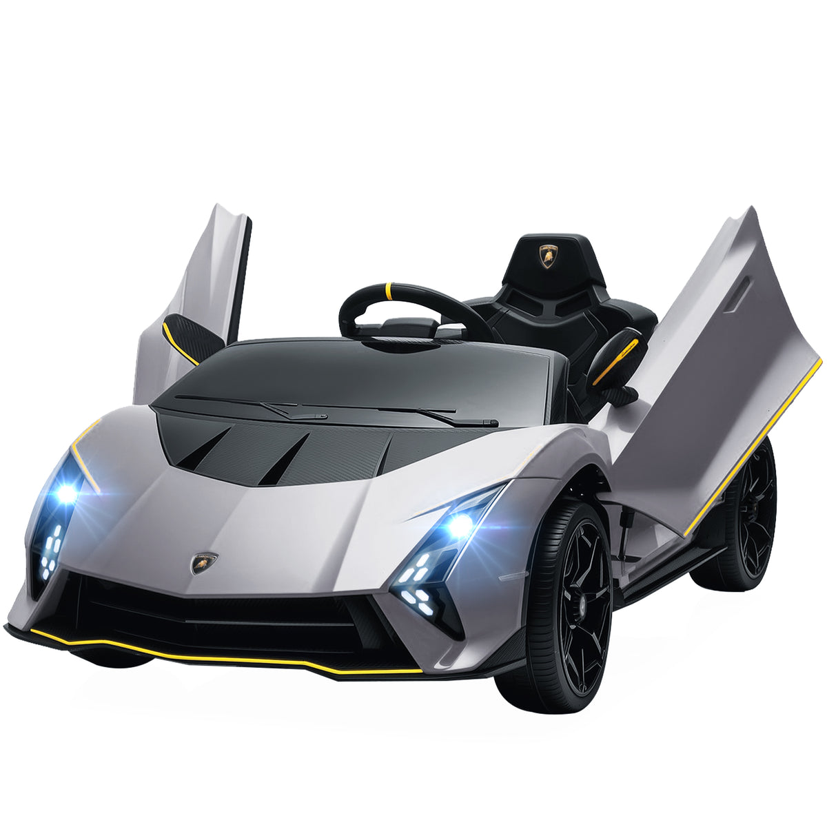 Carro Elétrico para Crianças acima de 3 Anos Carro Elétrico Lamborghini com Bateria 12V Controlo Remoto Faróis Buzina Arranque Lento e Música MP3 114,5x64x45,5 cm Cinza — foto 1