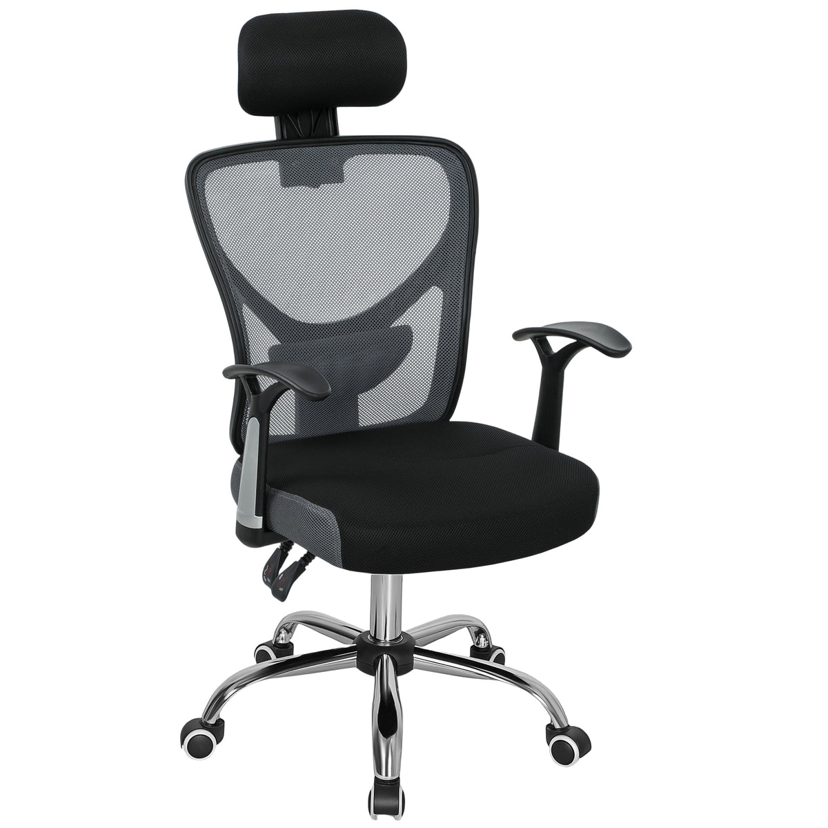 Cadeira de Escritório Cadeira para Secretária Giratória com Altura Ajustável Função Reclinável Apoio para a Cabeça e Suporte Lombar 62x67x108-118 cm Cinza Escuro — foto 1