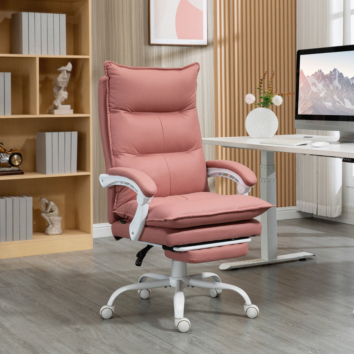 Cadeira de Escritório com 6 Pontos de Massagem e 5 Modos Cadeira de Escritório Reclinável com Função de Aquecimento Altura Ajustável e Rodas para Estúdio 66x74x114-121,5 cm Rosa — foto 2
