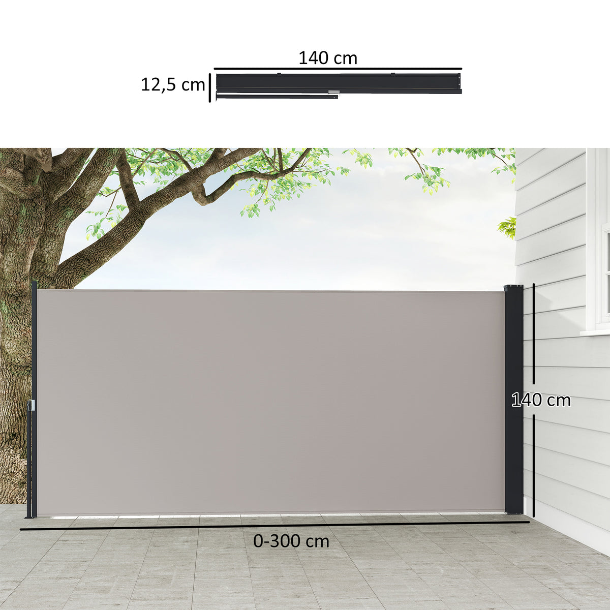 Toldo Lateral Retrátil Toldo Enrolável de Privacidade e Proteção Solar para Jardim Varanda 300x140 cm Cinza Claro — foto 3