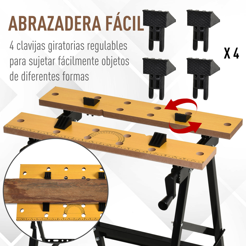 Bancada de Trabalho Dobrável e Portátil Mesa de Trabalho de Carpinteiro com Braçadeiras Ajustáveis e Estrutura de Aço Capacidade de 100kg — foto 7