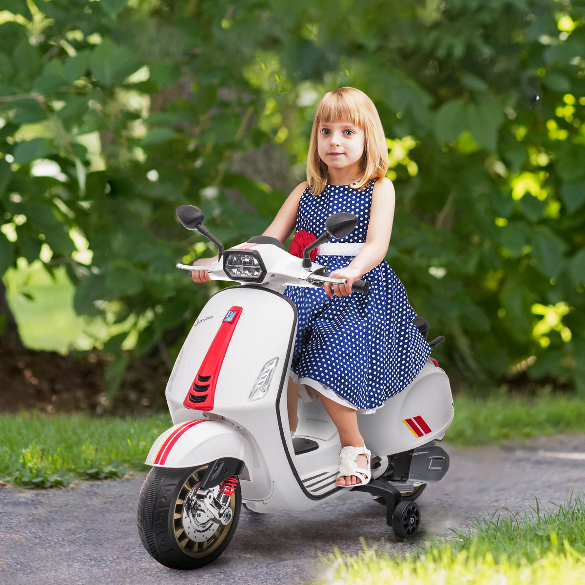 Moto Elétrica para Crianças de 3-6 Anos com Licença Vespa Motocicleta de Bateria 6V com USB MP3 Luz LED Rádio FM Moto para Crianças com Velocidade 3 km/h Carga 35 kg Branco — foto 2