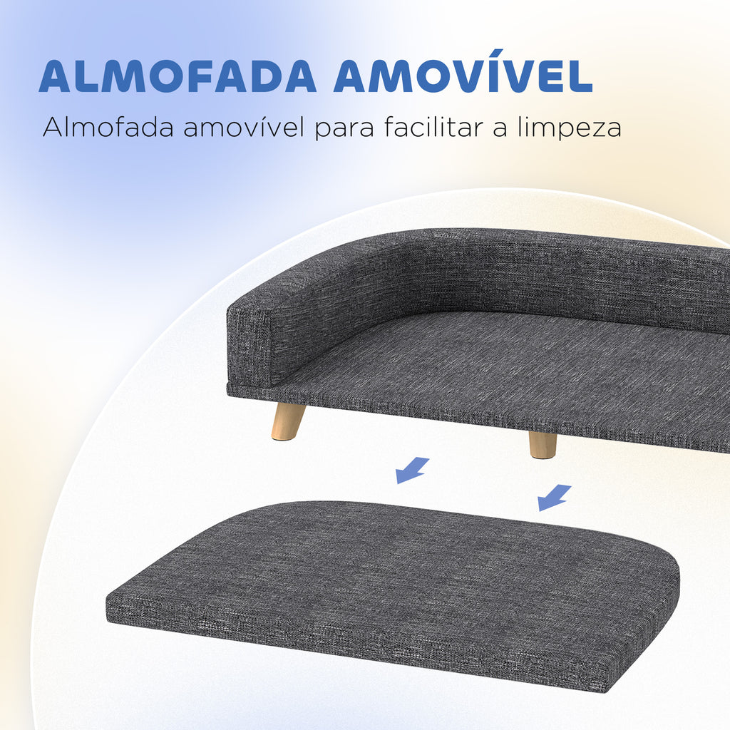 Sofá para Cães Cama Elevada para Cães Estofada com Almofada Lavável e Pés de Madeira de Pinho Carga Máxima 40 kg 98x67x25 cm Cinza Escuro — foto 5