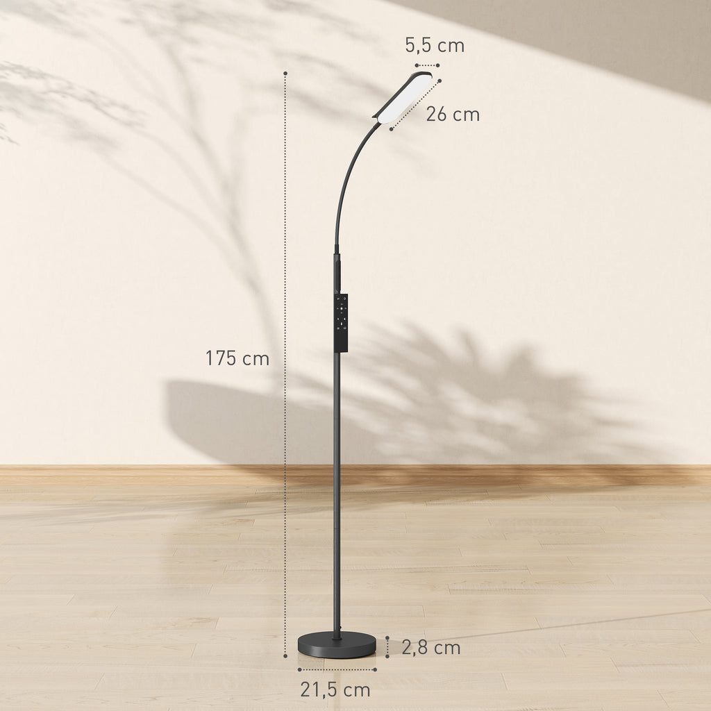Candeeiro de Pé LED Regulável com Controlo Remoto e Tátil 5 Modos de Iluminação Temporizador de 60 Minutos Memória e Parte Inferior Giratório Flexível Ø22x175 cm Preto — foto 3