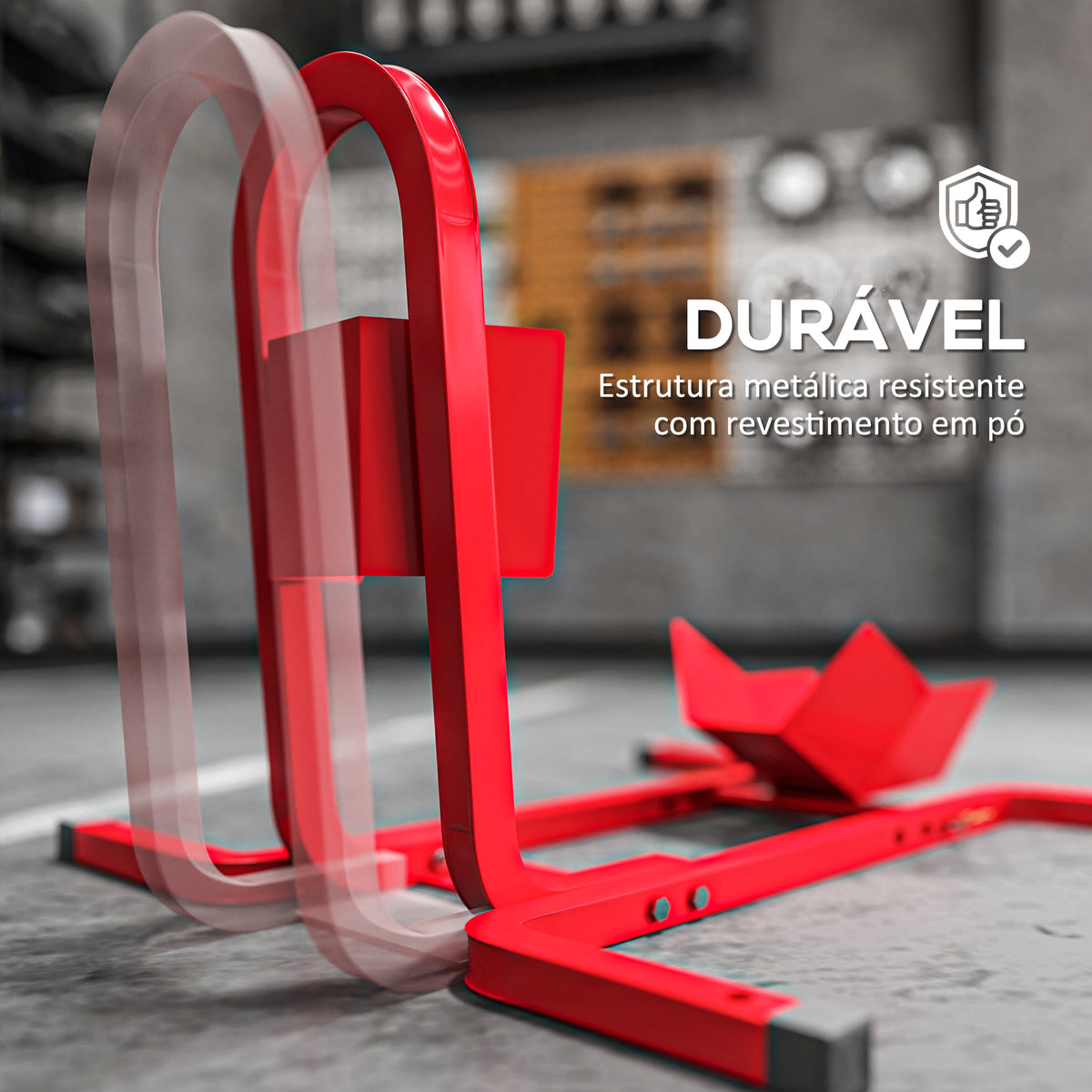 Suporte para Mota Carga 250 kg Suporte para Roda Dianteira de Moto Ajustável em 3 Níveis de Metal Robusto para Rodas ∅43, 48, 53 cm Vermelho — foto 5